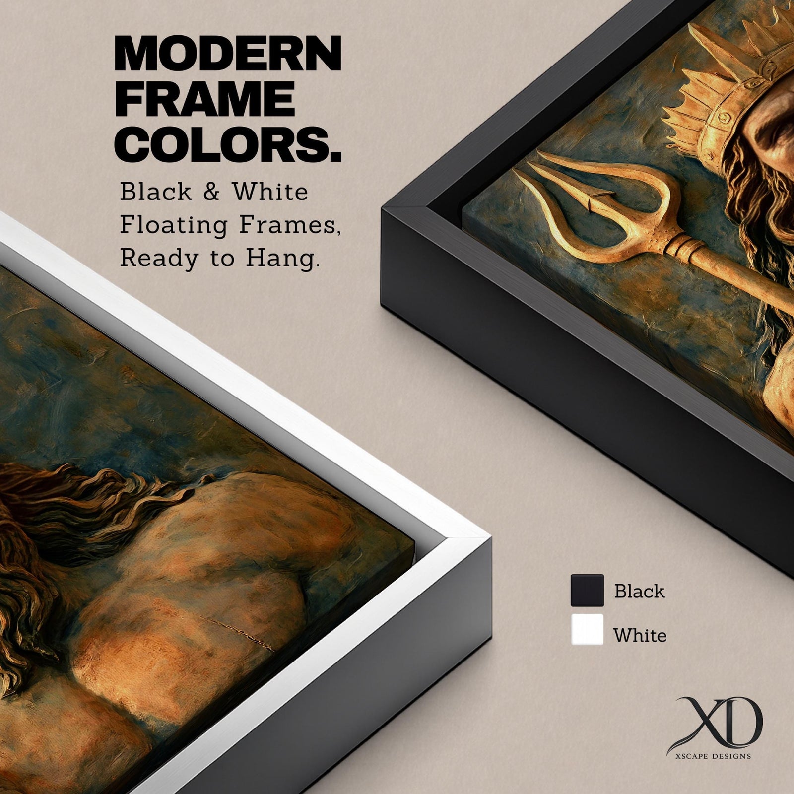 Poseidon Wall Art Greek Sea God Framed Canvas Greek Mythology Ocean Coastal Home Decor