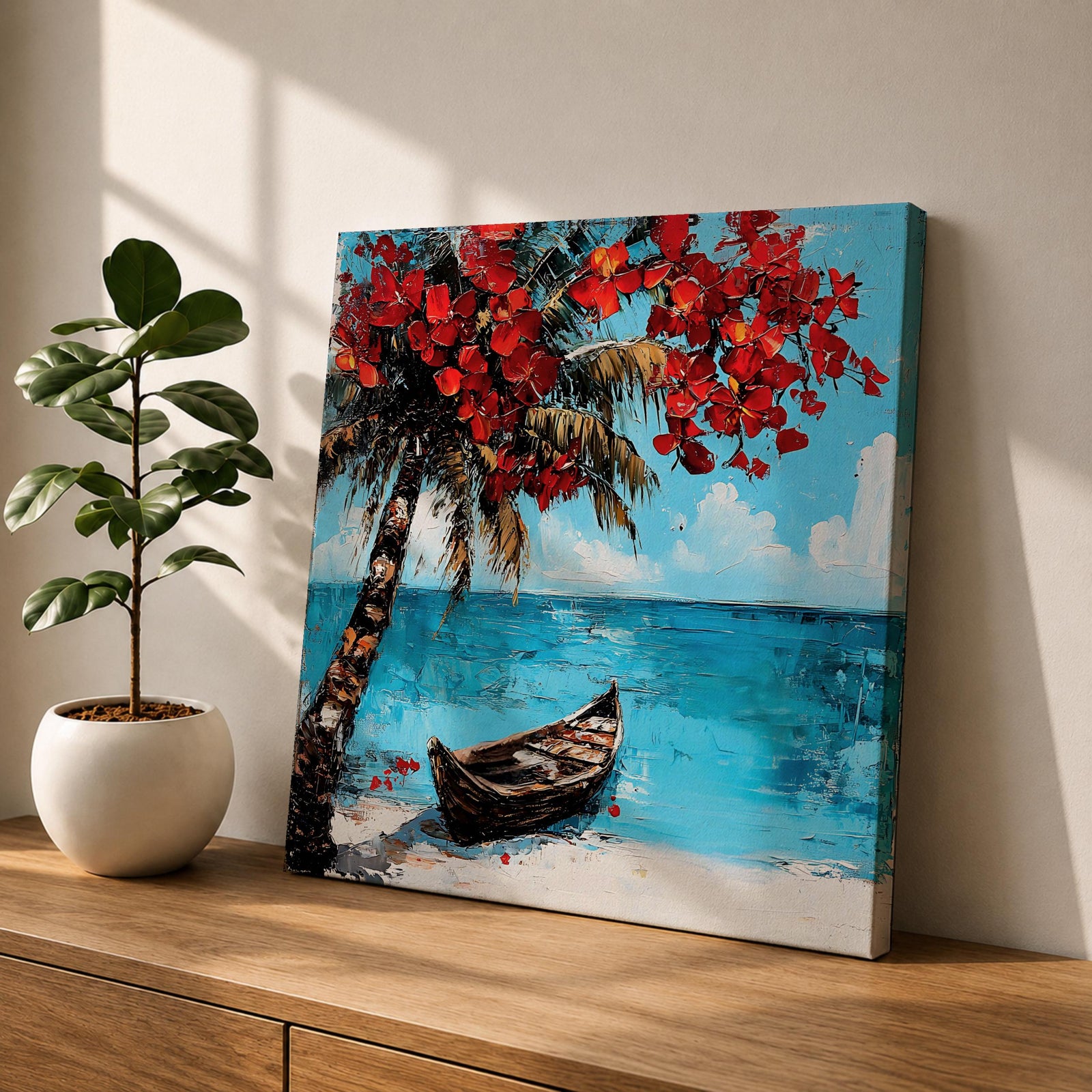 Tropical Palm Tree Wall Art Beach Palm Framed Canvas Coastal Ocean Living Room Decor