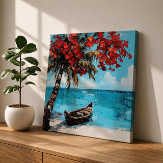 Tropical Palm Tree Wall Art Beach Palm Framed Canvas Coastal Ocean Living Room Decor