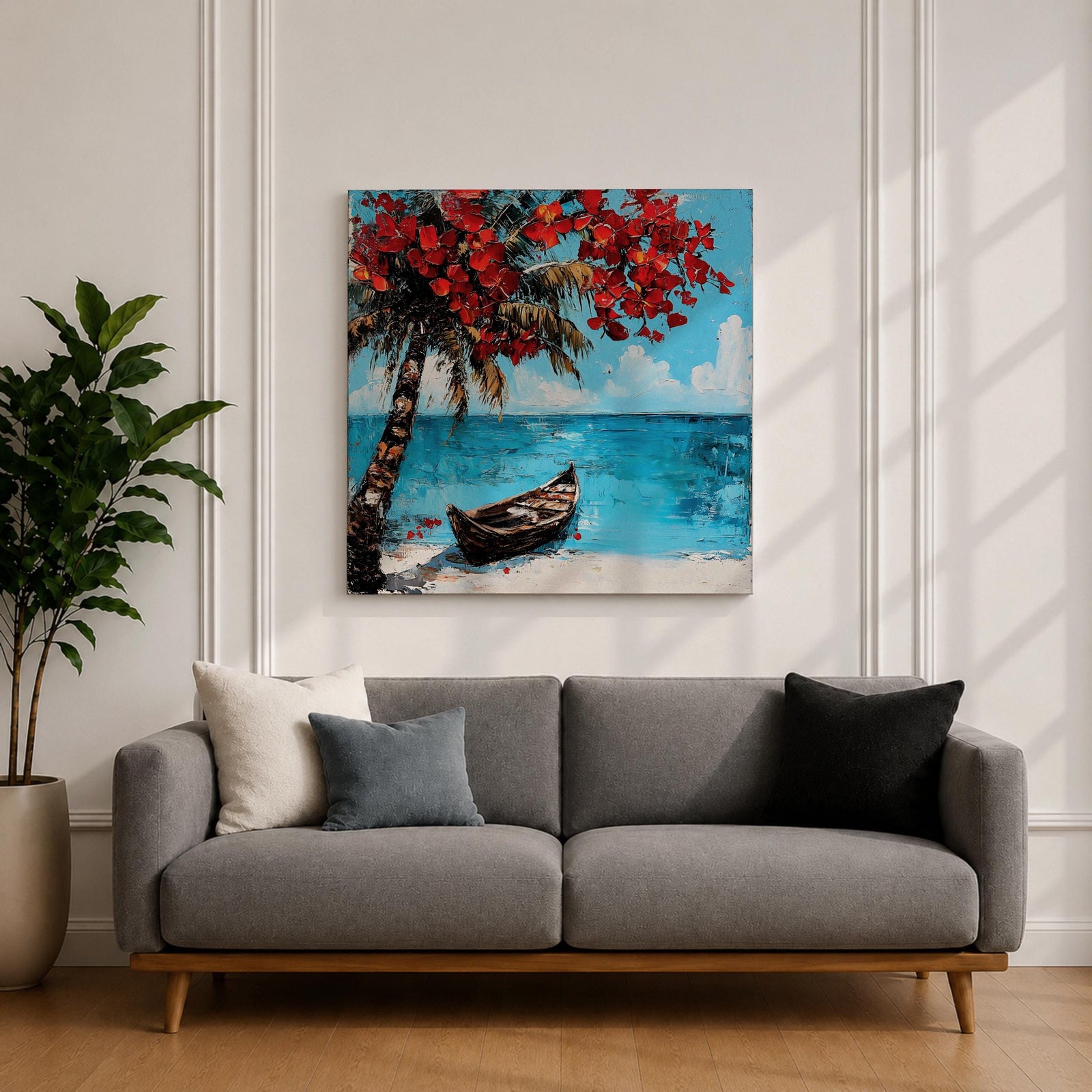 Tropical Palm Tree Wall Art Beach Palm Framed Canvas Coastal Ocean Living Room Decor