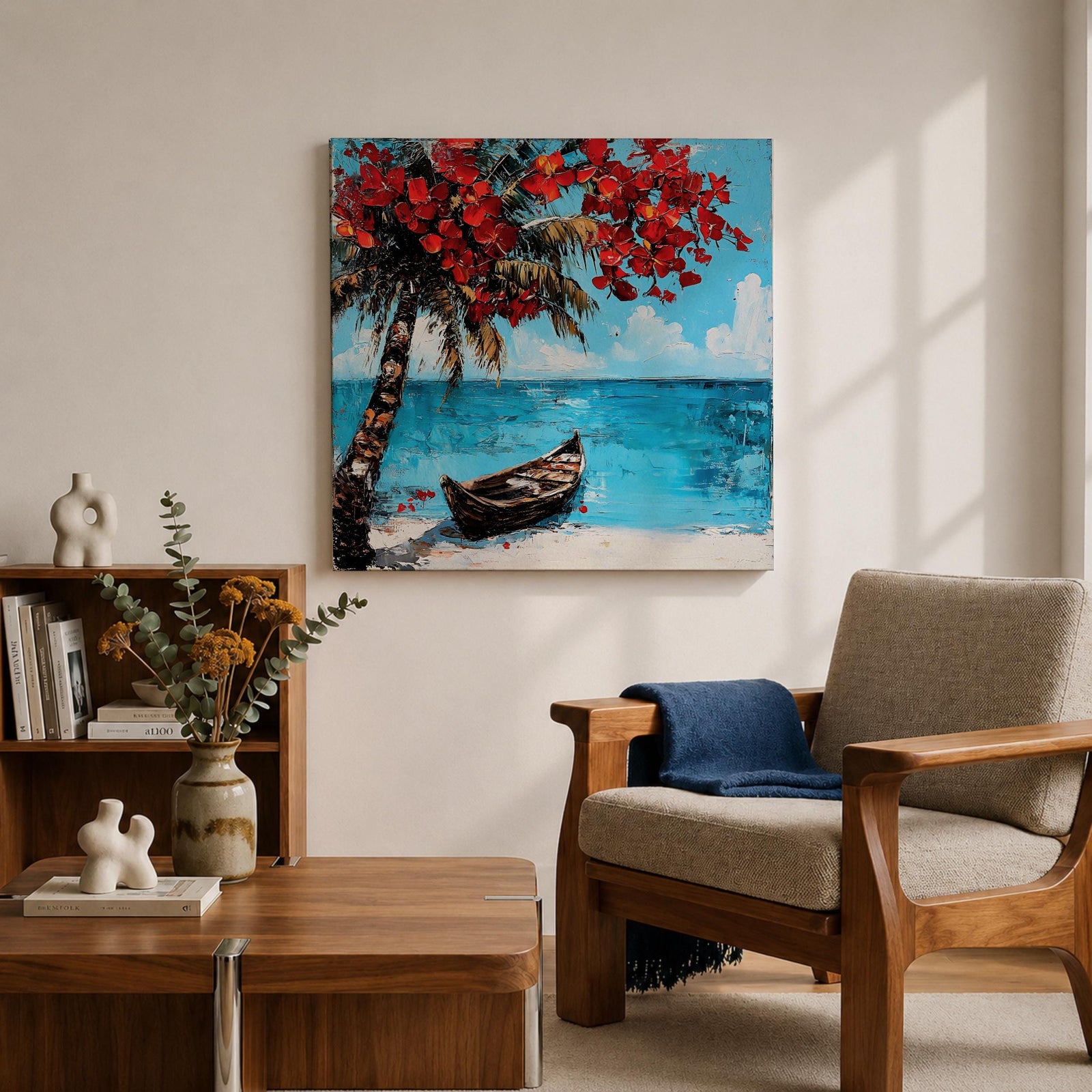 Tropical Palm Tree Wall Art Beach Palm Framed Canvas Coastal Ocean Living Room Decor