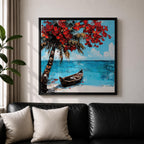 Tropical Palm Tree Wall Art Beach Palm Framed Canvas Coastal Ocean Living Room Decor
