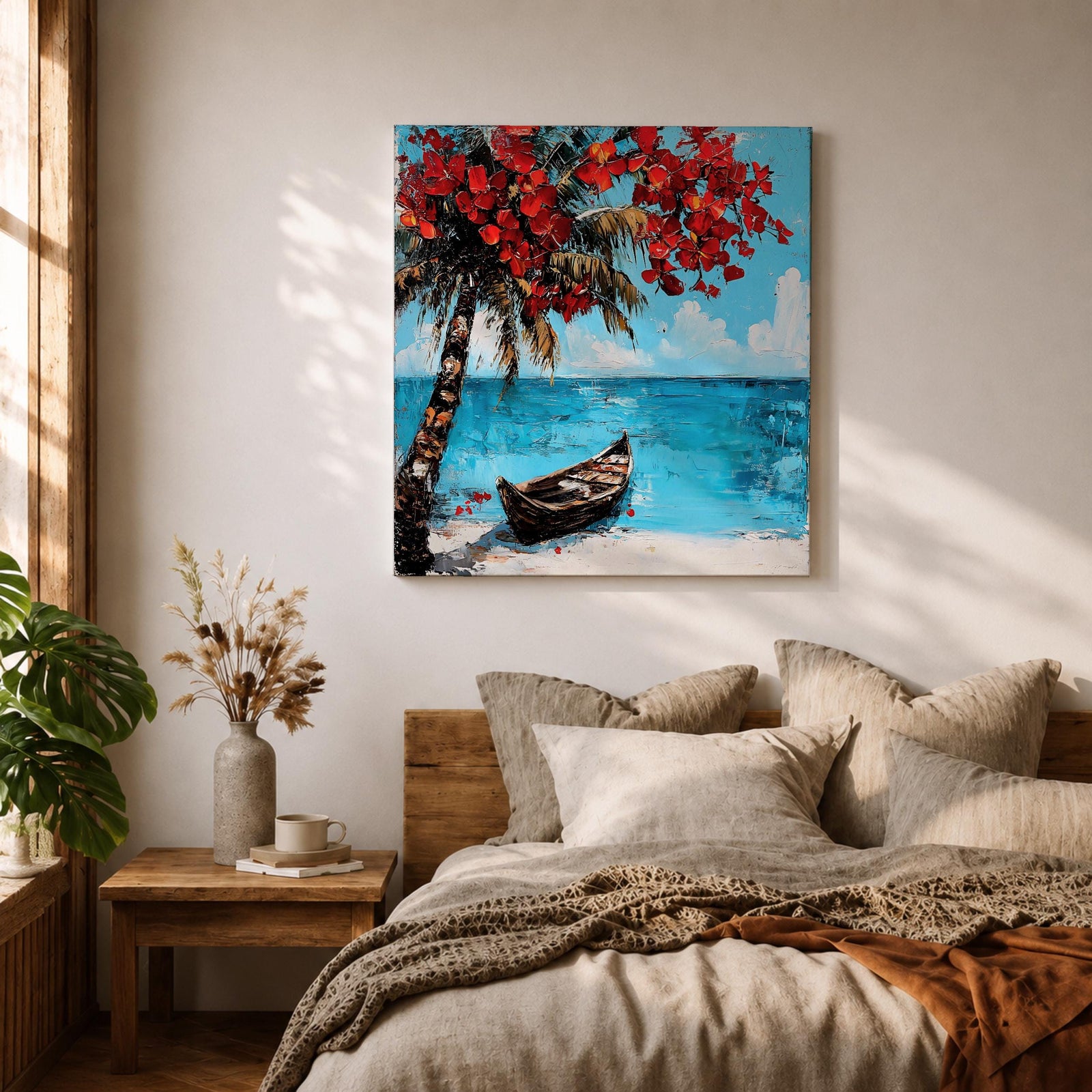 Tropical Palm Tree Wall Art Beach Palm Framed Canvas Coastal Ocean Living Room Decor