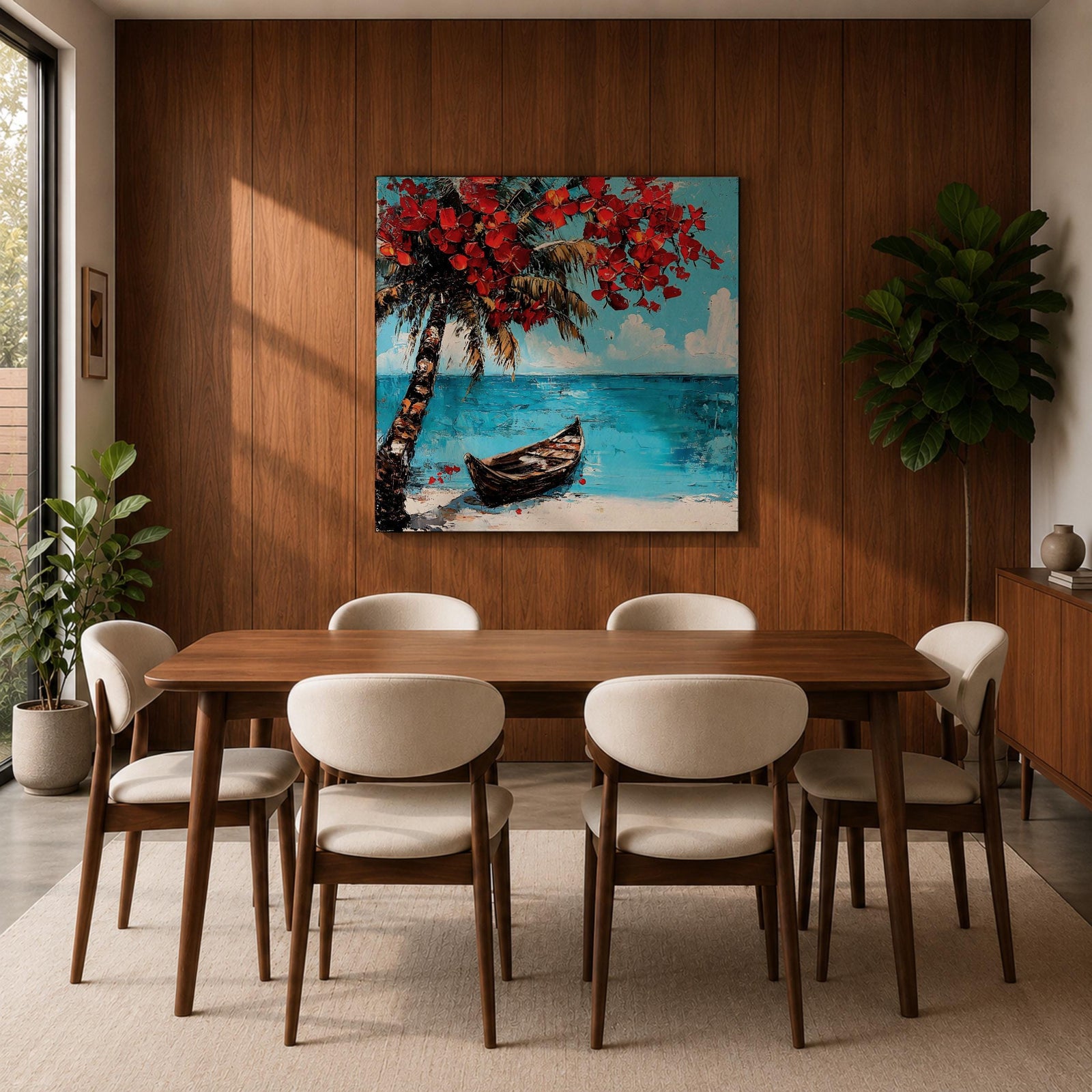 Tropical Palm Tree Wall Art Beach Palm Framed Canvas Coastal Ocean Living Room Decor