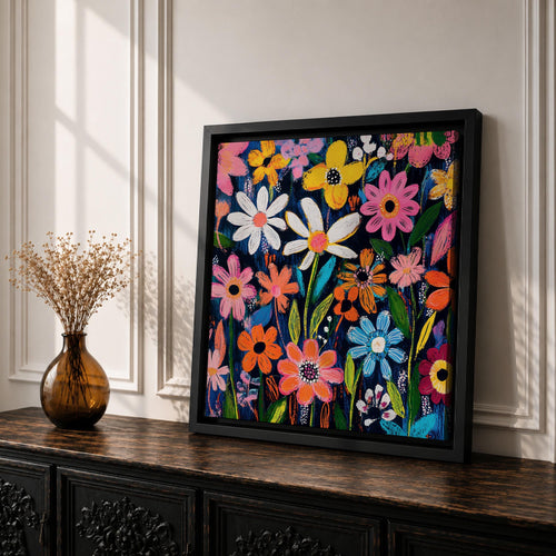 Colorful Floral Wall Art Botanical Flowers Framed Canvas Modern Garden Home Decor