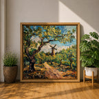 Windmill Wall Art Countryside Landscape Framed Canvas Rustic Impasto Farmhouse Home Decor