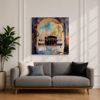 Kaaba Wall Art Masjid al Haram Framed Canvas Mecca Watercolor Islamic Home Decor
