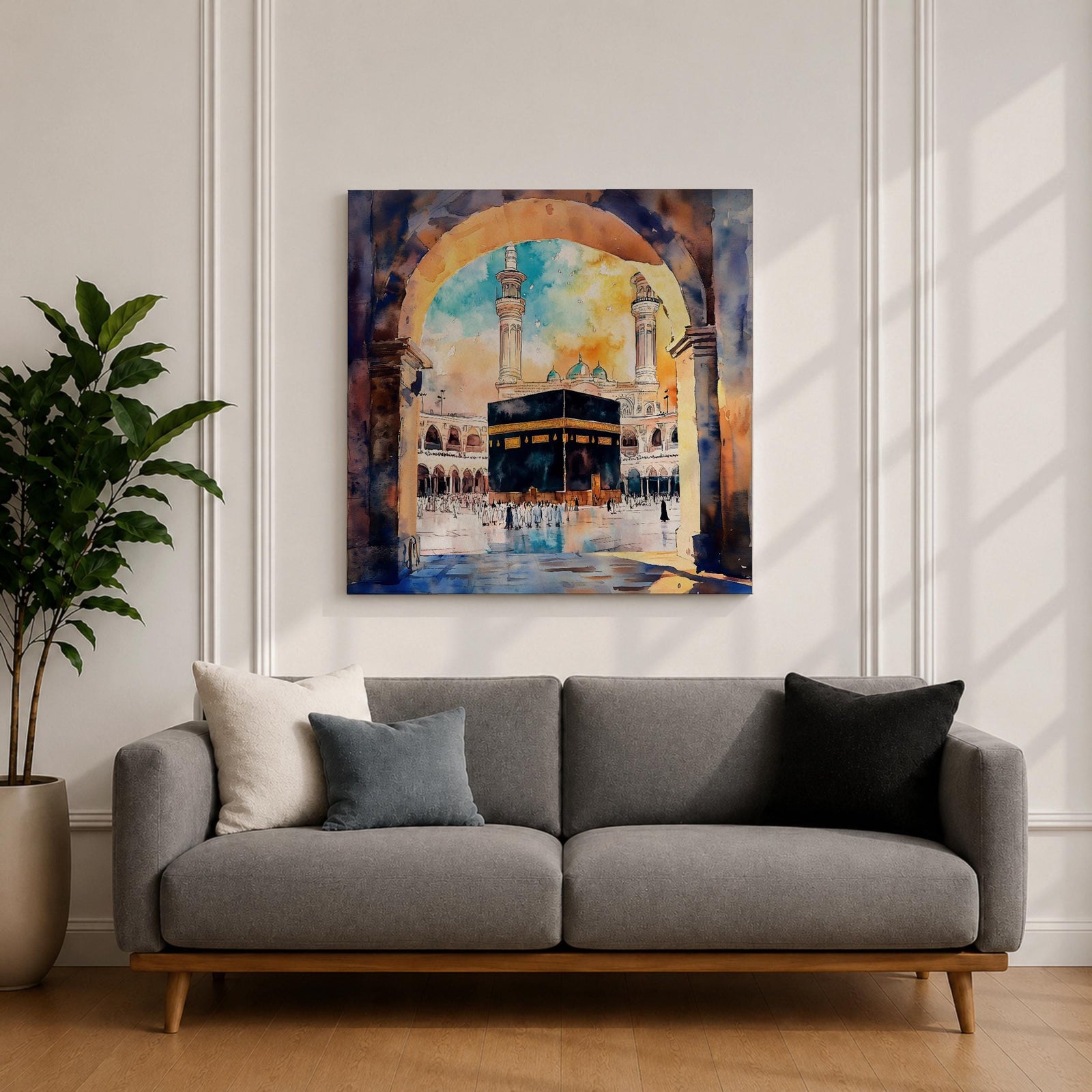 Kaaba Wall Art Masjid al Haram Framed Canvas Mecca Watercolor Islamic Home Decor