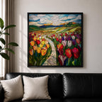 Tulip Field Wall Art Flower Garden Framed Canvas Stained Glass Landscape Botanical Home Decor