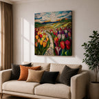 Tulip Field Wall Art Flower Garden Framed Canvas Stained Glass Landscape Botanical Home Decor