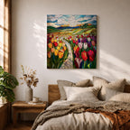 Tulip Field Wall Art Flower Garden Framed Canvas Stained Glass Landscape Botanical Home Decor