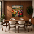 Tulip Field Wall Art Flower Garden Framed Canvas Stained Glass Landscape Botanical Home Decor