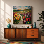 Tulip Field Wall Art Flower Garden Framed Canvas Stained Glass Landscape Botanical Home Decor