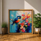 Songbird Wall Art Blue Tit Framed Canvas Floral Abstract Botanical Modern Home Decor