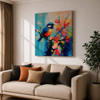 Songbird Wall Art Blue Tit Framed Canvas Floral Abstract Botanical Modern Home Decor
