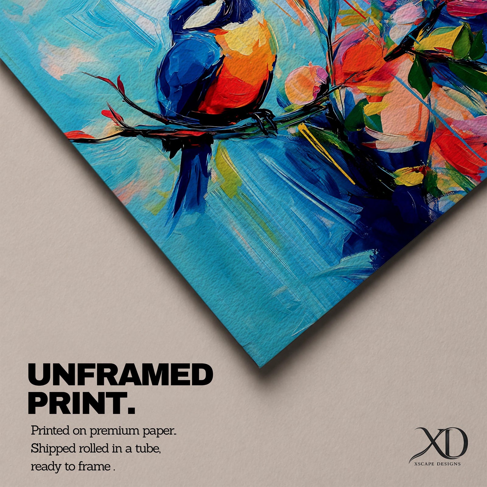 Songbird Wall Art Blue Tit Framed Canvas Floral Abstract Botanical Modern Home Decor