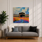 Kaaba Wall Art Masjid al Haram Framed Canvas Mecca Floral Impasto Islamic Home Decor