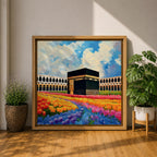 Kaaba Wall Art Masjid al Haram Framed Canvas Mecca Floral Impasto Islamic Home Decor