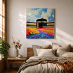 Kaaba Wall Art Masjid al Haram Framed Canvas Mecca Floral Impasto Islamic Home Decor