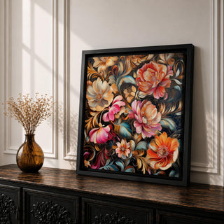 Dark Floral Wall Art Vintage Botanical Print Framed Canvas Nature Flower Home Decor