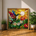 Hummingbird Wall Art Garden Bird Framed Canvas Stained Glass Botanical Floral Nature Home Decor