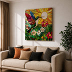 Hummingbird Wall Art Garden Bird Framed Canvas Stained Glass Botanical Floral Nature Home Decor
