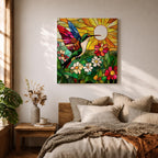 Hummingbird Wall Art Garden Bird Framed Canvas Stained Glass Botanical Floral Nature Home Decor