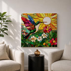 Hummingbird Wall Art Garden Bird Framed Canvas Stained Glass Botanical Floral Nature Home Decor