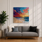Beach Sunset Wall Art Coastal Seascape Framed Canvas Ocean Impasto Landscape Living Room Decor