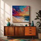 Beach Sunset Wall Art Coastal Seascape Framed Canvas Ocean Impasto Landscape Living Room Decor