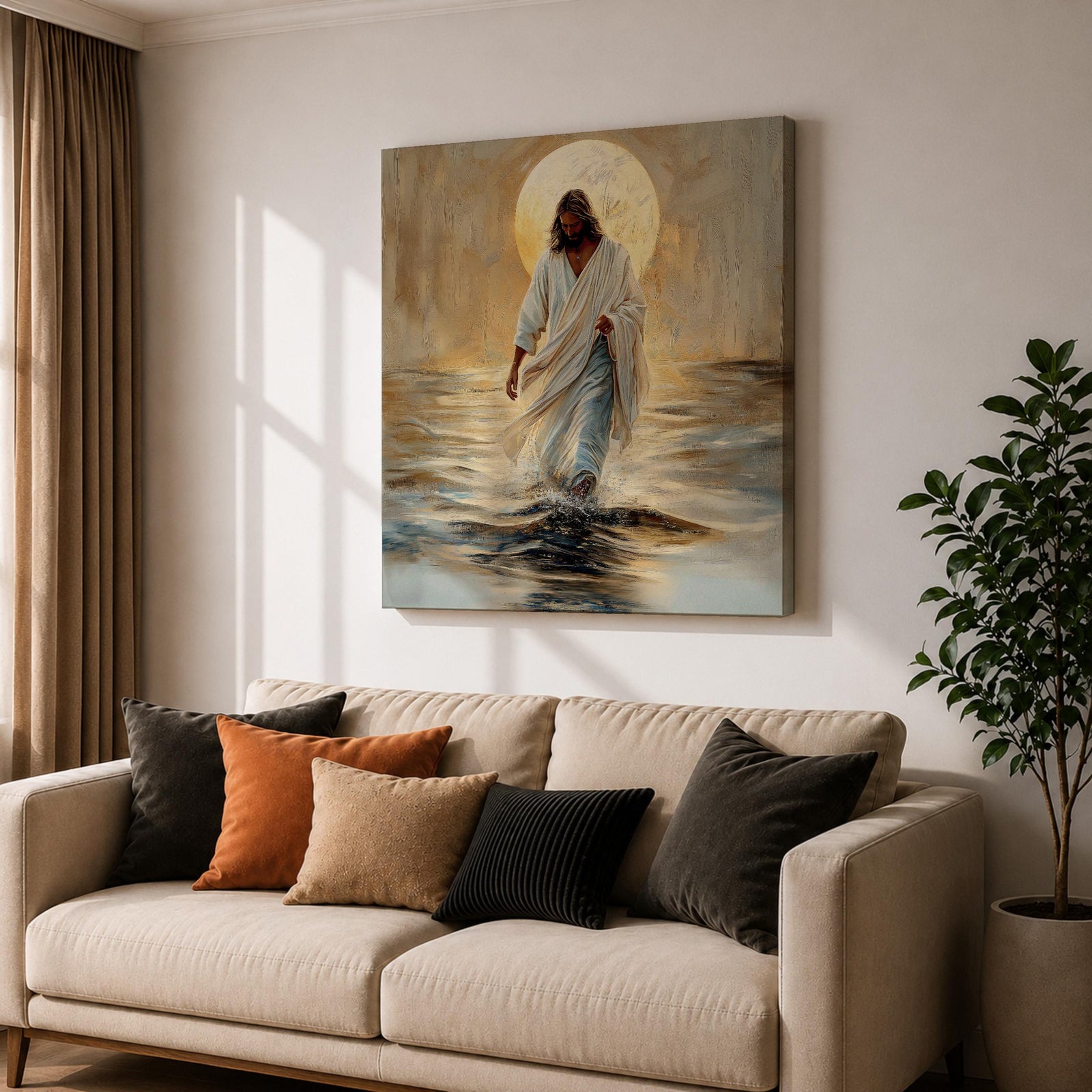 Jesus Walking on Water Wall Art Christian Biblical Gift Living Room Home Decor