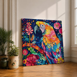 Parrot Wall Art Tropical Bird Macaw Framed Canvas Exotic Jungle Wildlife Animal Home Decor
