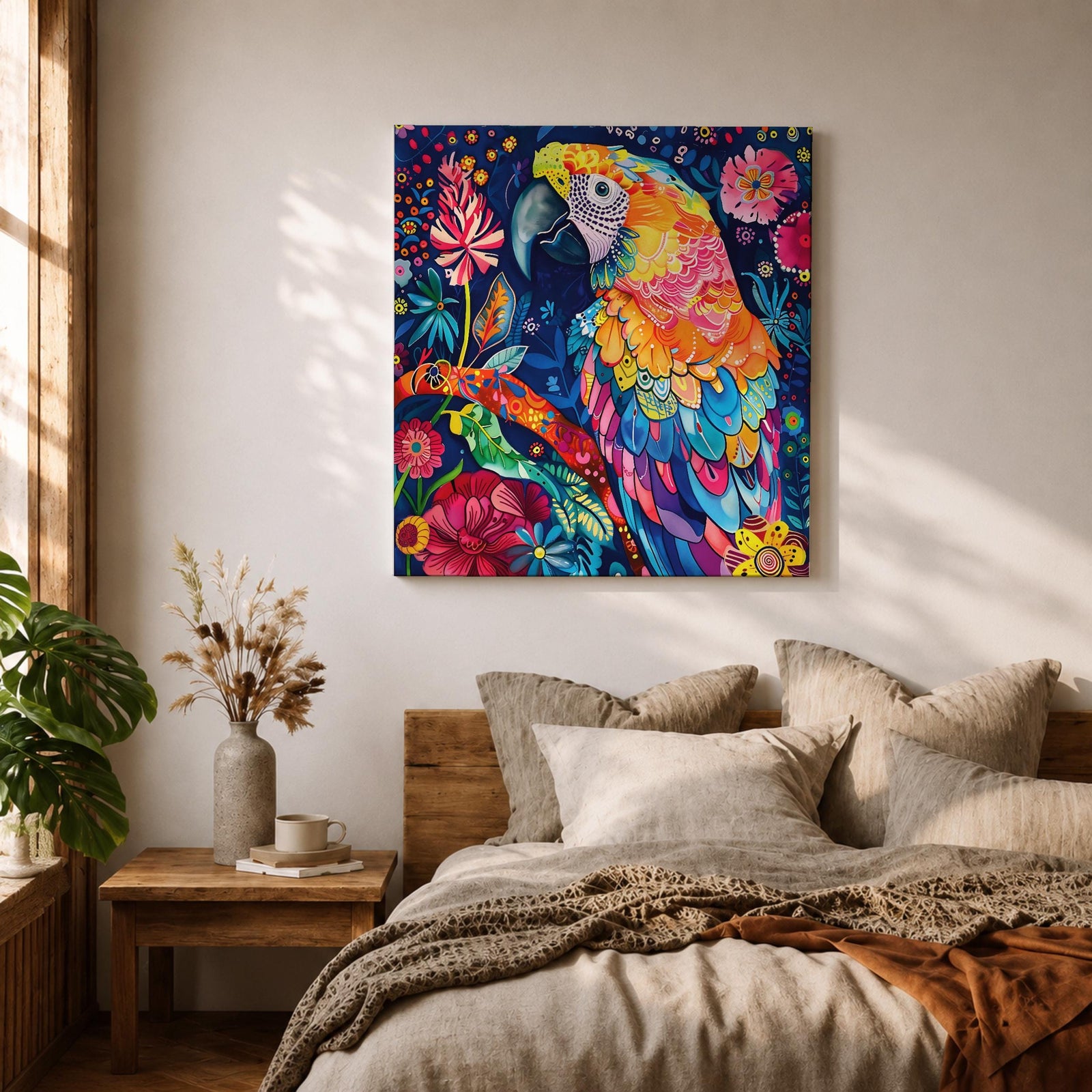 Parrot Wall Art Tropical Bird Macaw Framed Canvas Exotic Jungle Wildlife Animal Home Decor