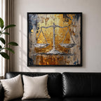 Justice Scales Wall Art Balance Scale Framed Canvas Legal Impasto Law Office Home Decor