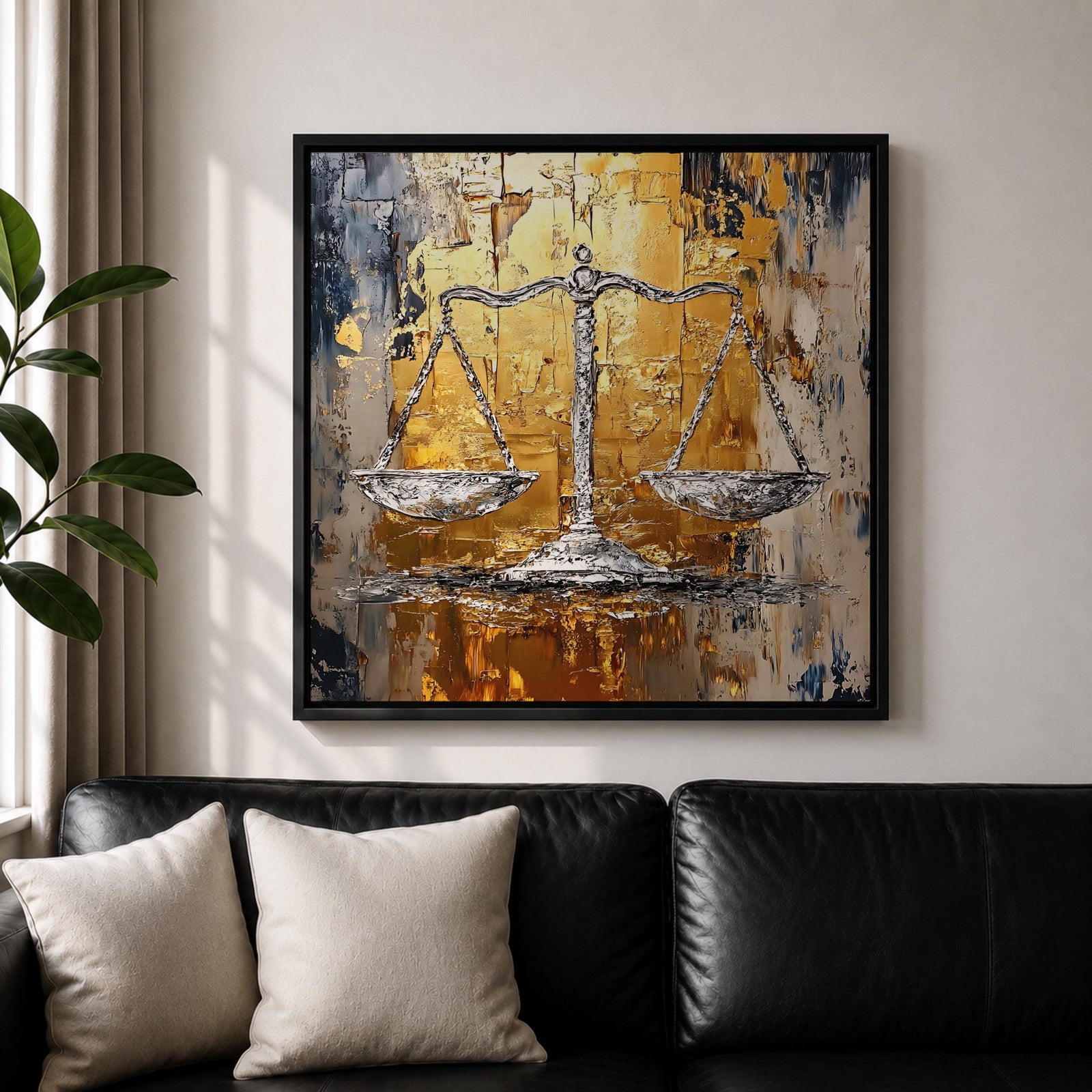 Justice Scales Wall Art Balance Scale Framed Canvas Legal Impasto Law Office Home Decor