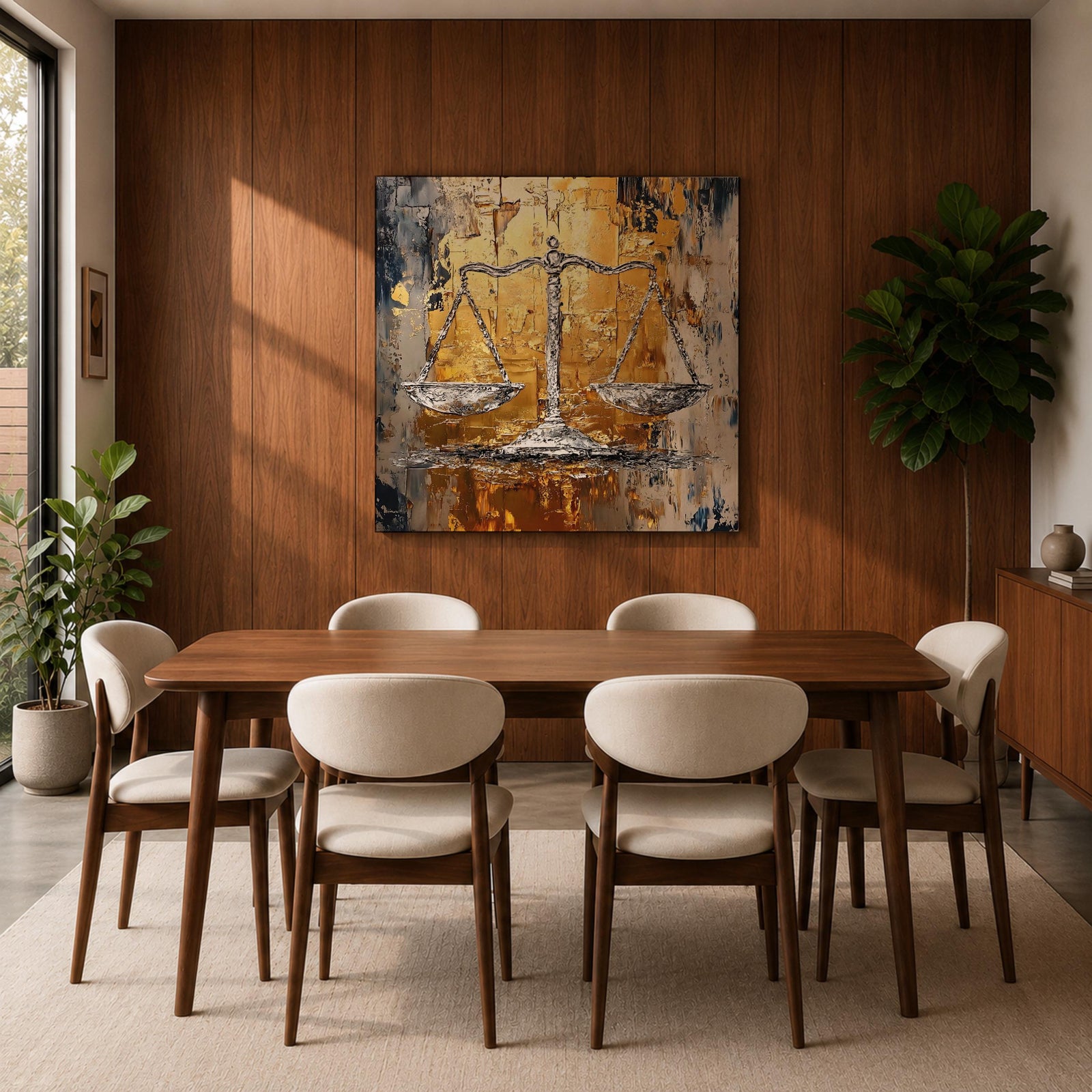 Justice Scales Wall Art Balance Scale Framed Canvas Legal Impasto Law Office Home Decor