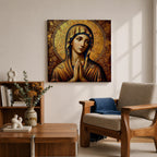 Virgin Mary Wall Art Theotokos Framed Canvas Antique Byzantine Catholic Rustic Home Decor