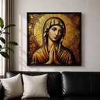 Virgin Mary Wall Art Theotokos Framed Canvas Antique Byzantine Catholic Rustic Home Decor