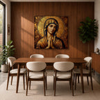 Virgin Mary Wall Art Theotokos Framed Canvas Antique Byzantine Catholic Rustic Home Decor