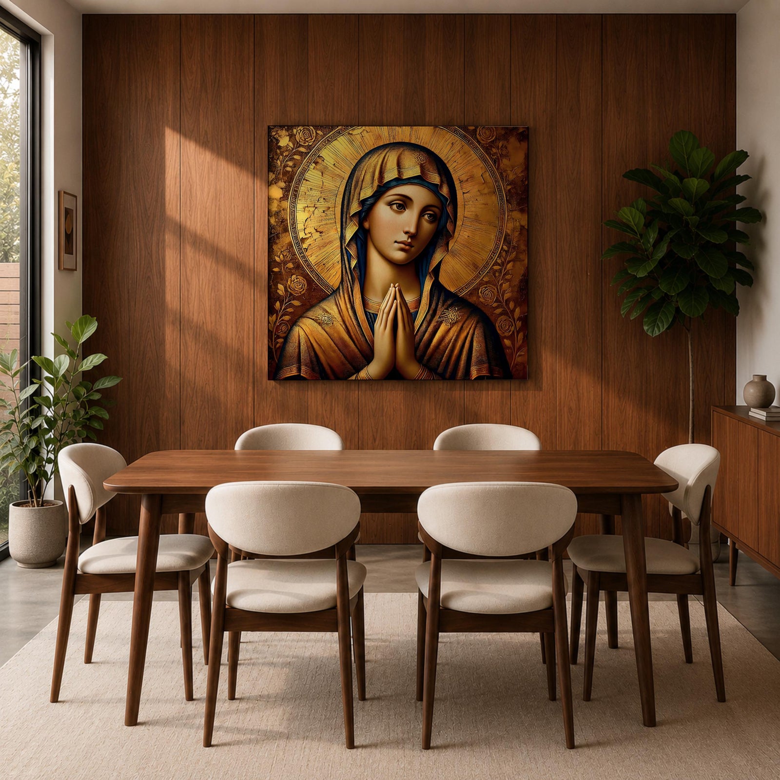 Virgin Mary Wall Art Theotokos Framed Canvas Antique Byzantine Catholic Rustic Home Decor