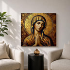 Virgin Mary Wall Art Theotokos Framed Canvas Antique Byzantine Catholic Rustic Home Decor