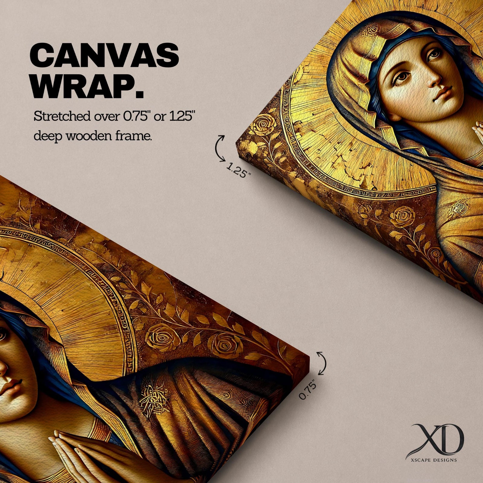 Virgin Mary Wall Art Theotokos Framed Canvas Antique Byzantine Catholic Rustic Home Decor