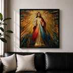 Sacred Heart of Jesus Wall Art Holy Redeemer Framed Canvas Stained Glass Rustic Decor