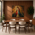 Sacred Heart of Jesus Wall Art Holy Redeemer Framed Canvas Stained Glass Rustic Decor