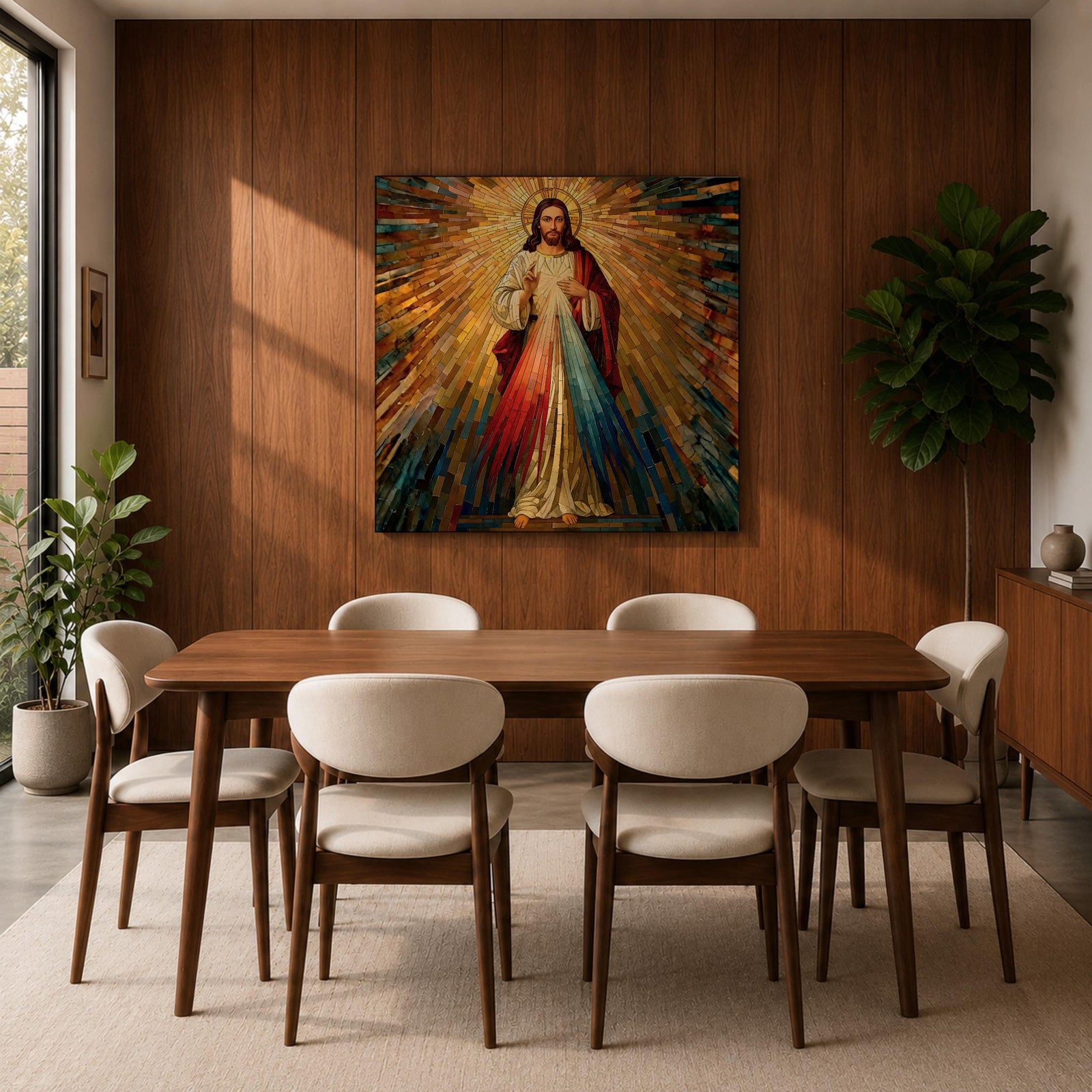 Sacred Heart of Jesus Wall Art Holy Redeemer Framed Canvas Stained Glass Rustic Decor
