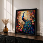 Peacock Wall Art Indian Peafowl Framed Canvas Bird Floral Impasto Boho Home Decor