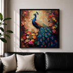 Peacock Wall Art Indian Peafowl Framed Canvas Bird Floral Impasto Boho Home Decor