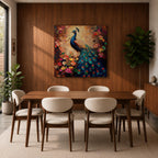 Peacock Wall Art Indian Peafowl Framed Canvas Bird Floral Impasto Boho Home Decor