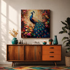 Peacock Wall Art Indian Peafowl Framed Canvas Bird Floral Impasto Boho Home Decor