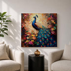 Peacock Wall Art Indian Peafowl Framed Canvas Bird Floral Impasto Boho Home Decor